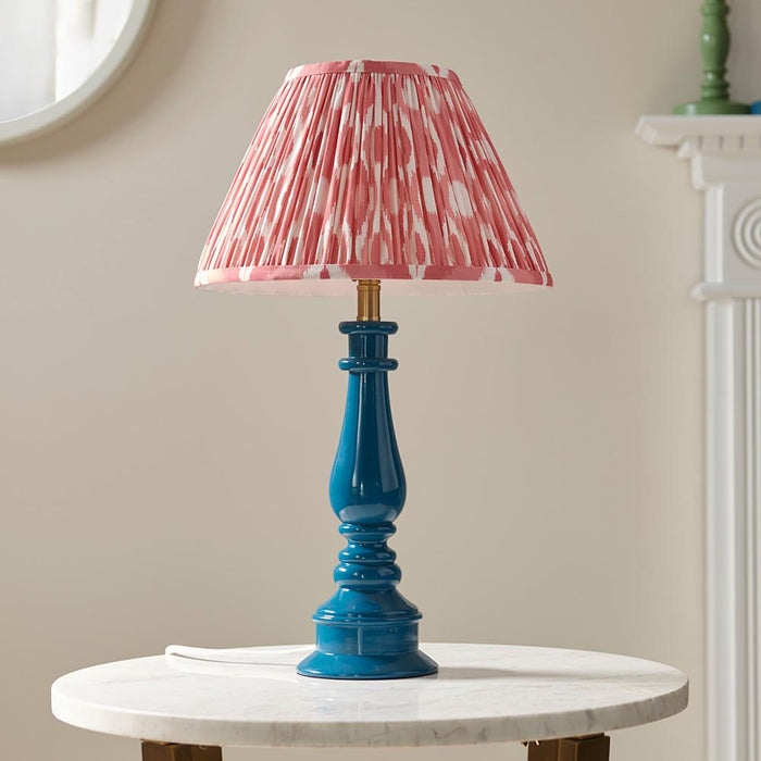 Myrtle And Ikat 30cm Coral Pink Shade Table Lamp With Gloss Marlin Blue Base
