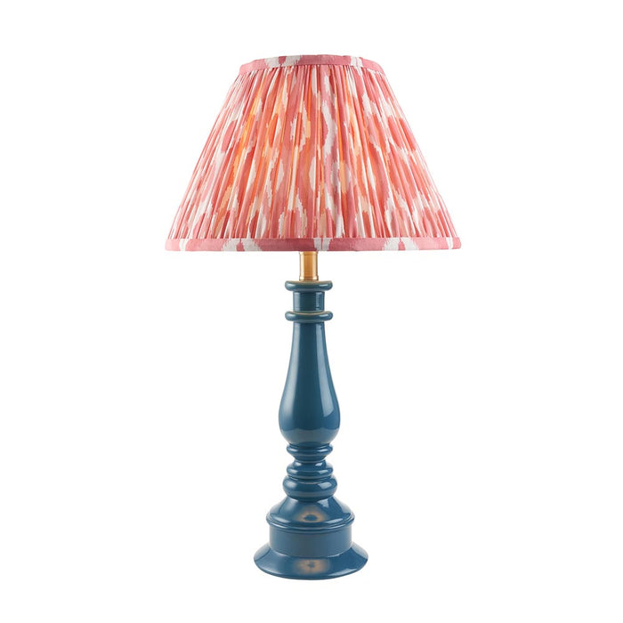 Myrtle And Ikat 30cm Coral Pink Shade Table Lamp With Gloss Marlin Blue Base