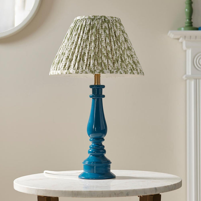 Myrtle And Leaf 30cm Herb Garden Green Shade Table Lamp With Gloss Marlin Blue Base