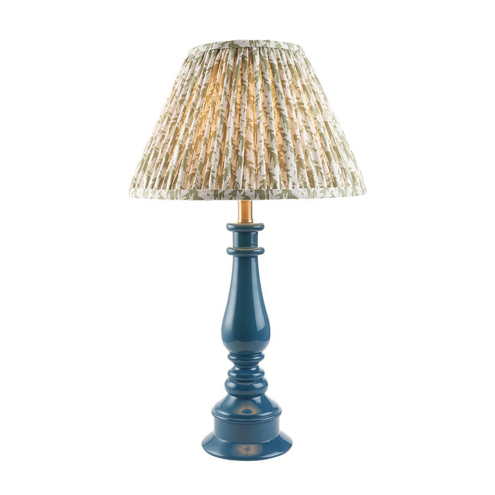Myrtle And Leaf 30cm Herb Garden Green Shade Table Lamp With Gloss Marlin Blue Base