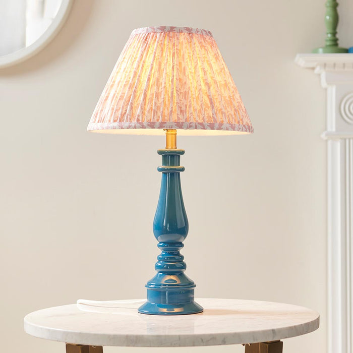 Myrtle And Leaf 30cm Peachy Keen Shade Table Lamp With Gloss Marlin Blue Base