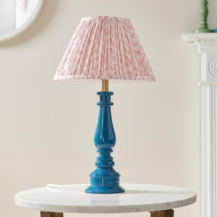 Myrtle And Leaf 30cm Peachy Keen Shade Table Lamp With Gloss Marlin Blue Base