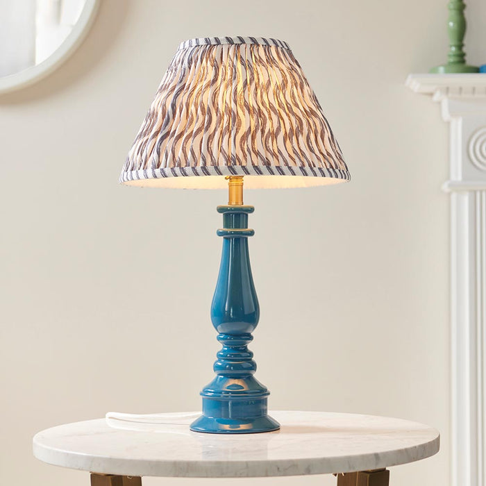 Myrtle And Ripple 30cm Pearl Grey Shade Table Lamp With Gloss Marlin Blue Base