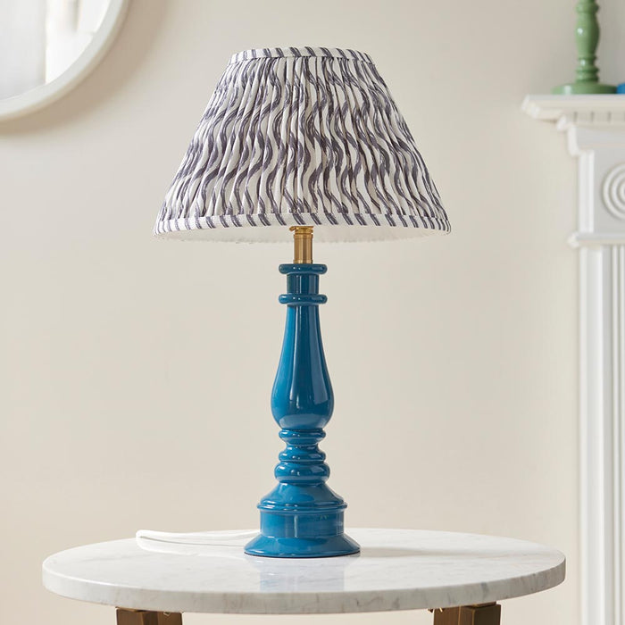 Myrtle And Ripple 30cm Pearl Grey Shade Table Lamp With Gloss Marlin Blue Base