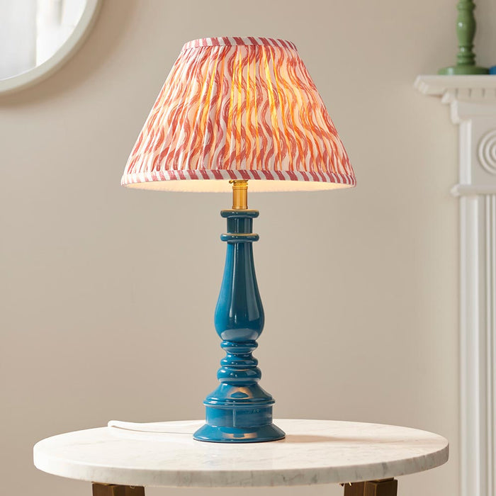Myrtle And Ripple 30cm Coral Pink Shade Table Lamp With Gloss Marlin Blue Base