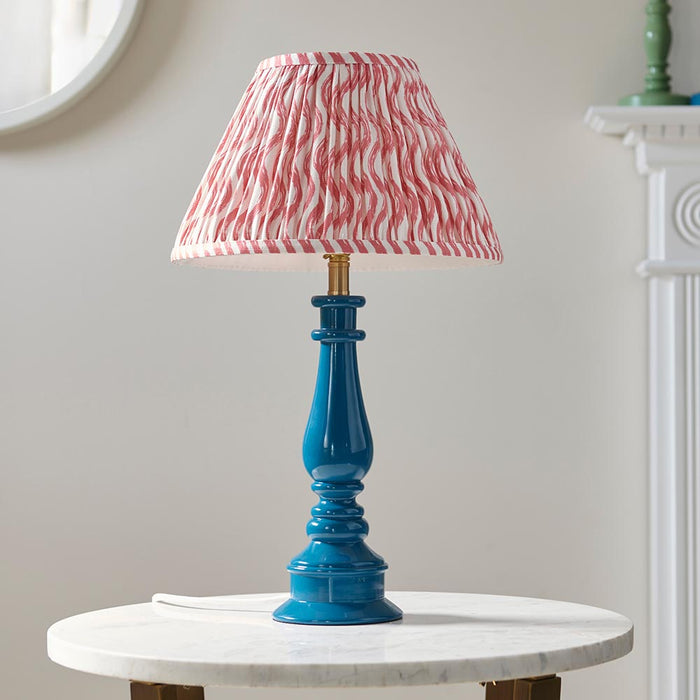 Myrtle And Ripple 30cm Coral Pink Shade Table Lamp With Gloss Marlin Blue Base