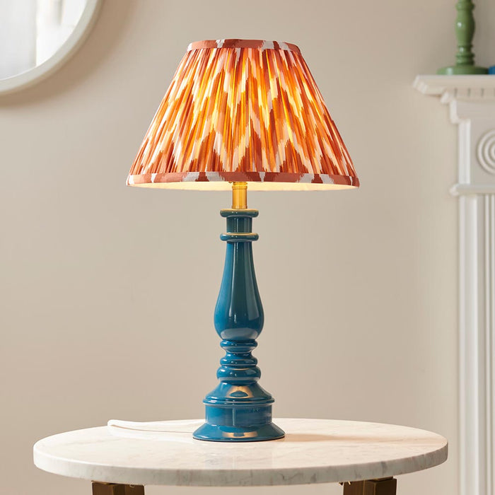 Myrtle And Zigzag 30cm Apricot Orange Shade Table Lamp With Gloss Marlin Blue Base