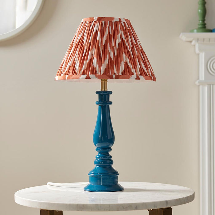 Myrtle And Zigzag 30cm Apricot Orange Shade Table Lamp With Gloss Marlin Blue Base