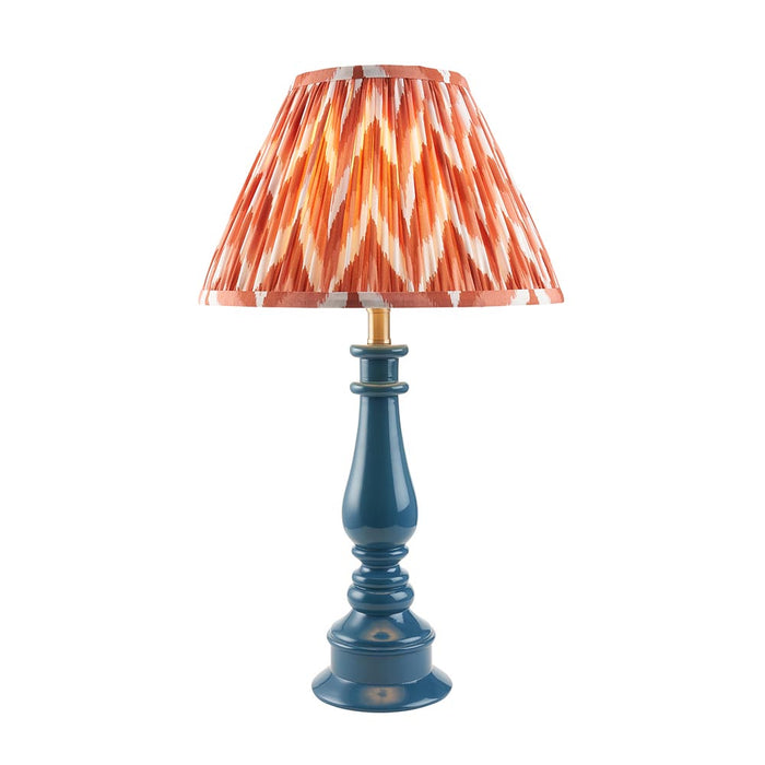 Myrtle And Zigzag 30cm Apricot Orange Shade Table Lamp With Gloss Marlin Blue Base