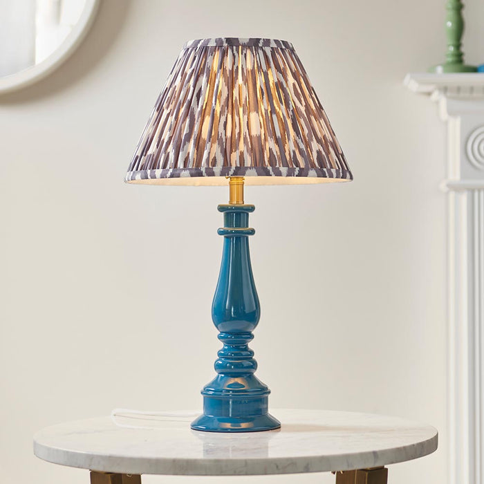 Myrtle And Ikat 30cm Pearl Grey Shade Table Lamp With Gloss Marlin Blue Base
