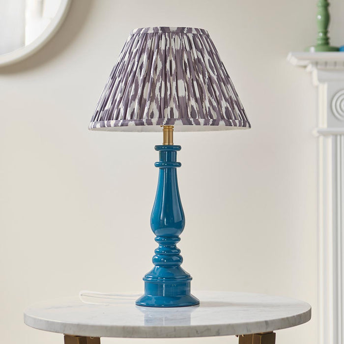 Myrtle And Ikat 30cm Pearl Grey Shade Table Lamp With Gloss Marlin Blue Base