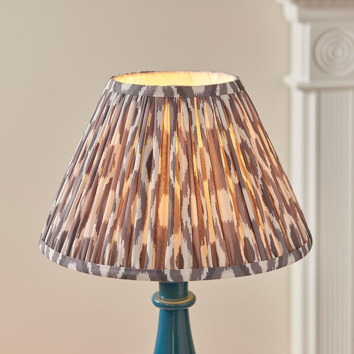 Myrtle And Ikat 30cm Pearl Grey Shade Table Lamp With Gloss Marlin Blue Base