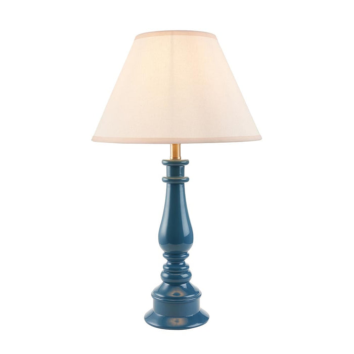 Myrtle And Ivy 30cm Vintage White Shade Table Lamp With Gloss Marlin Blue Base