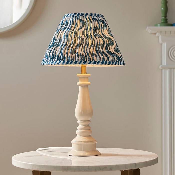 Myrtle And Ripple 30cm Marlin Blue Shade Table Lamp With Gloss Almond White Base