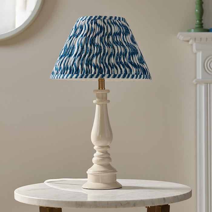 Myrtle And Ripple 30cm Marlin Blue Shade Table Lamp With Gloss Almond White Base