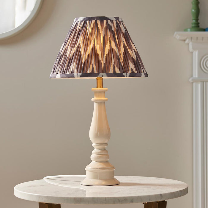 Myrtle And Zigzag 30cm Pearl Grey Shade Table Lamp With Gloss Almond White Base