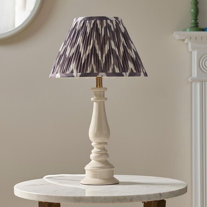 Myrtle And Zigzag 30cm Pearl Grey Shade Table Lamp With Gloss Almond White Base