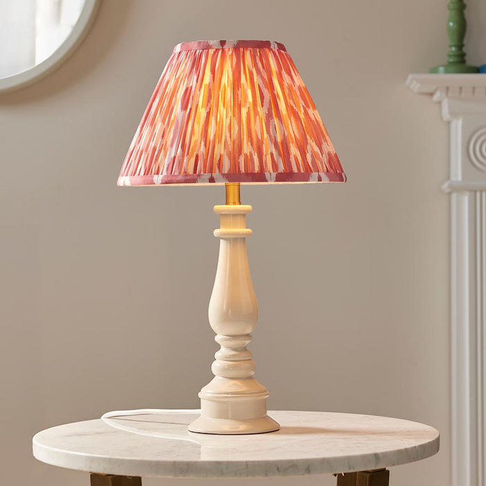 Myrtle And Ikat 30cm Coral Pink Shade Table Lamp With Gloss Almond White Base