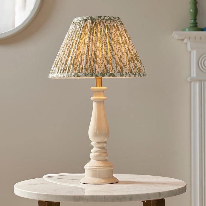 Myrtle And Leaf 30cm Herb Garden Green Shade Table Lamp With Gloss Almond White Base