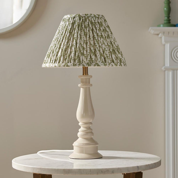Myrtle And Leaf 30cm Herb Garden Green Shade Table Lamp With Gloss Almond White Base