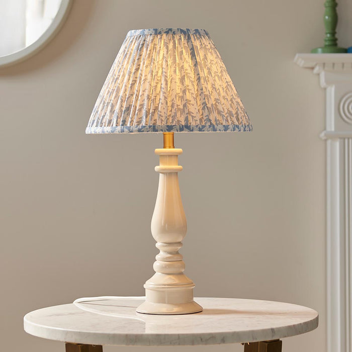 Myrtle And Leaf 30cm Shell Bay Blue Shade Table Lamp With Gloss Almond White Base