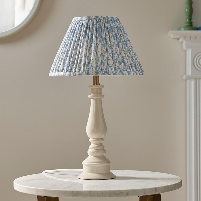 Myrtle And Leaf 30cm Shell Bay Blue Shade Table Lamp With Gloss Almond White Base