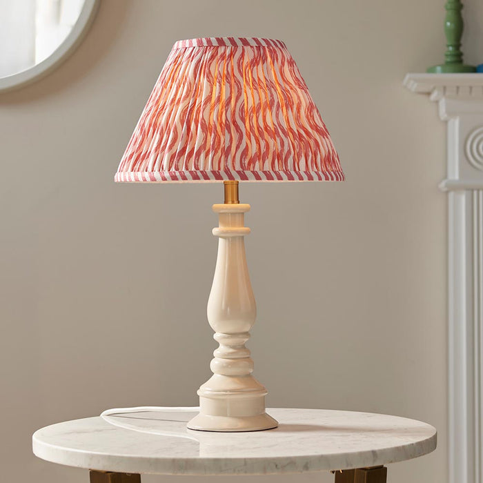 Myrtle And Ripple 30cm Coral Pink Shade Table Lamp With Gloss Almond White Base