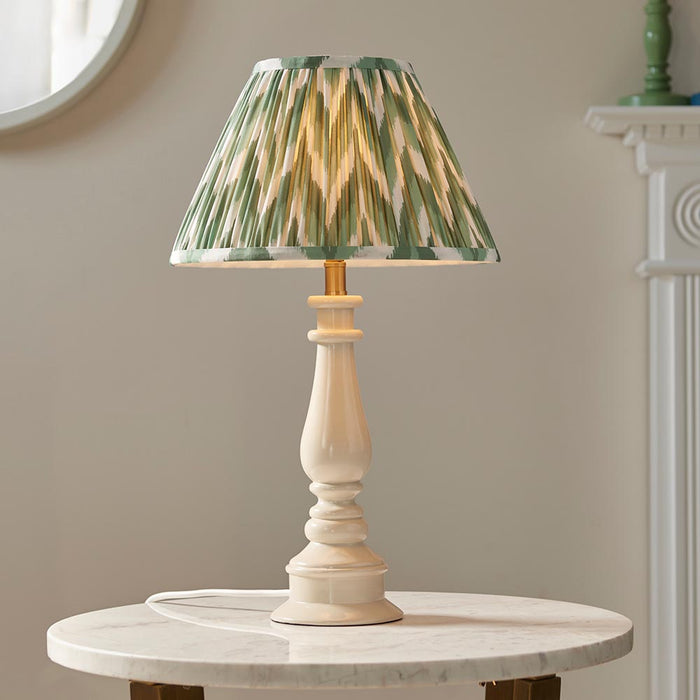 Myrtle And Zigzag 30cm Cotswold Green Shade Table Lamp With Gloss Almond White Base