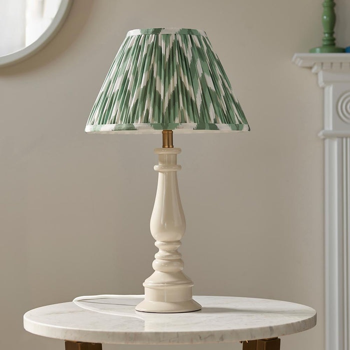 Myrtle And Zigzag 30cm Cotswold Green Shade Table Lamp With Gloss Almond White Base