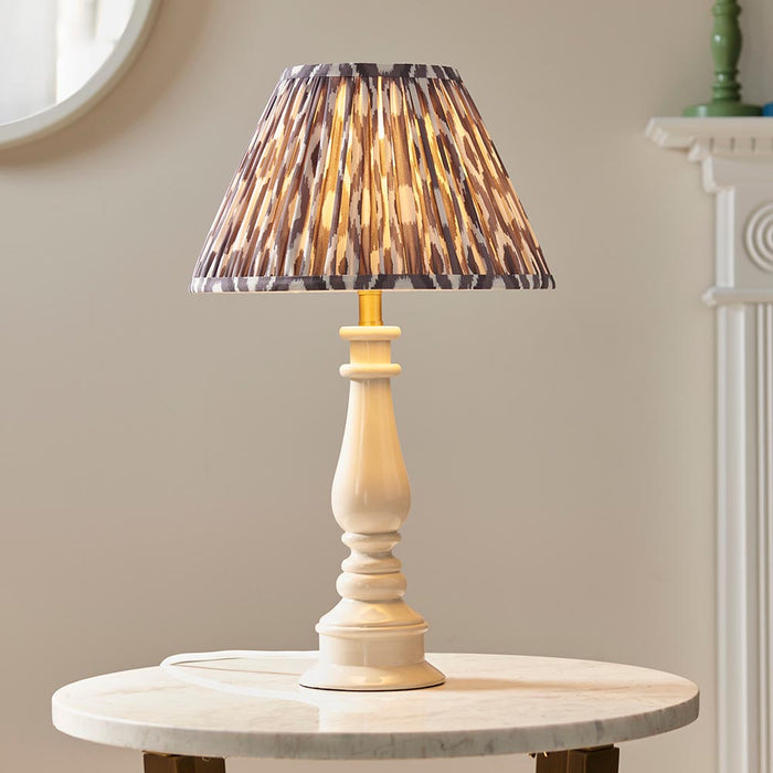 Myrtle And Ikat 30cm Pearl Grey Shade Table Lamp With Gloss Almond White Base