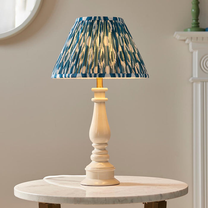 Myrtle And Ikat 30cm Marlin Blue Shade Table Lamp With Gloss Almond White Base