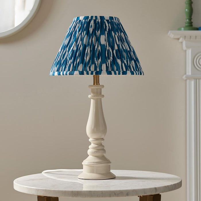 Myrtle And Ikat 30cm Marlin Blue Shade Table Lamp With Gloss Almond White Base