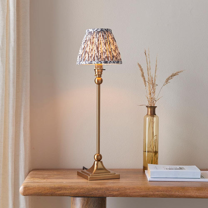 Santiago And Leaf 16cm Pearl Grey Shade Table Lamp In Brushed Aged Brass