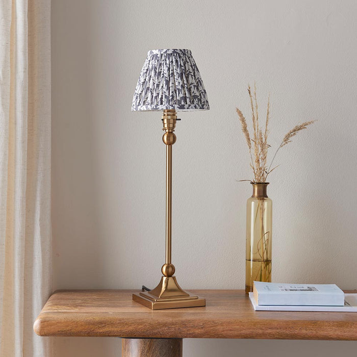 Santiago And Leaf 16cm Pearl Grey Shade Table Lamp In Brushed Aged Brass