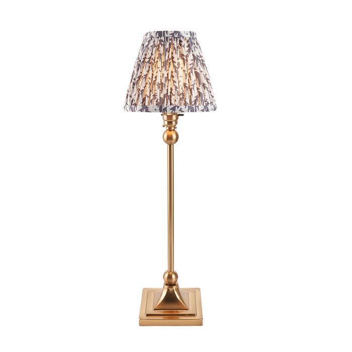 Santiago And Leaf 16cm Pearl Grey Shade Table Lamp In Brushed Aged Brass