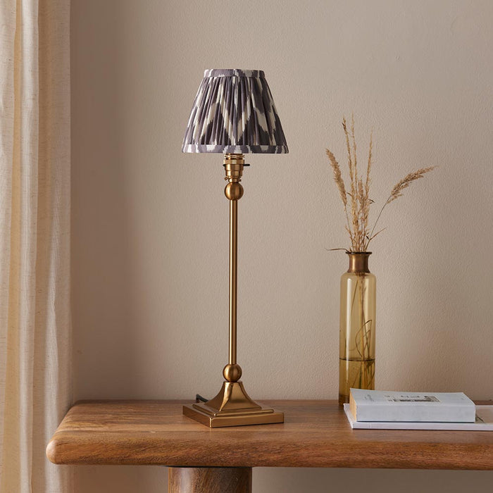 Santiago And Zigzag 16cm Pearl Grey Shade Table Lamp In Brushed Aged Brass