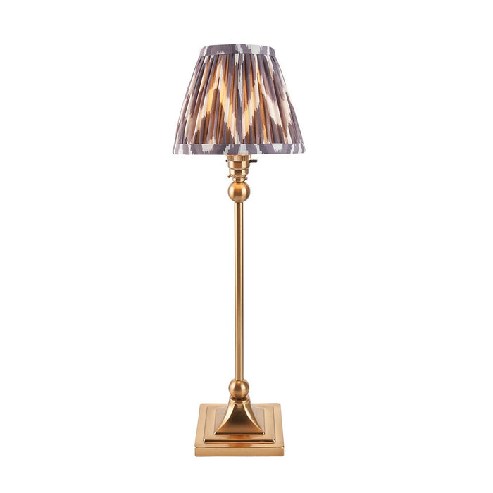 Santiago And Zigzag 16cm Pearl Grey Shade Table Lamp In Brushed Aged Brass