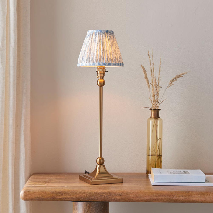 Santiago And Leaf 16cm Shell Bay Blue Shade Table Lamp In Brushed Aged Brass