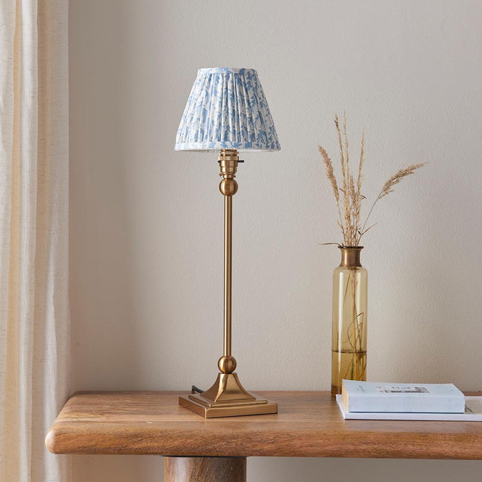 Santiago And Leaf 16cm Shell Bay Blue Shade Table Lamp In Brushed Aged Brass