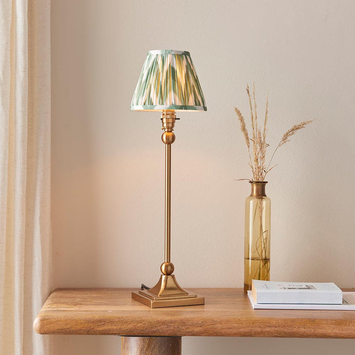 Santiago And Zigzag 16cm Cotswold Green Shade Table Lamp In Brushed Aged Brass