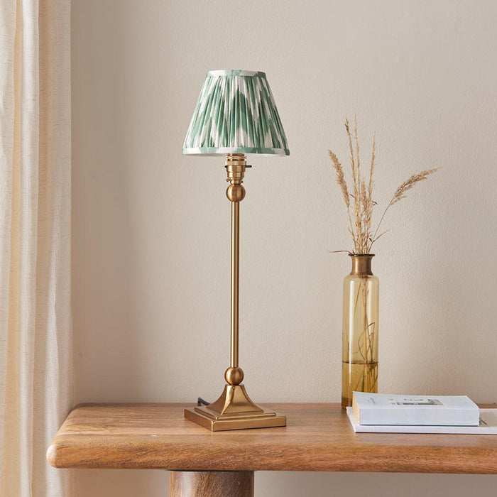 Santiago And Zigzag 16cm Cotswold Green Shade Table Lamp In Brushed Aged Brass