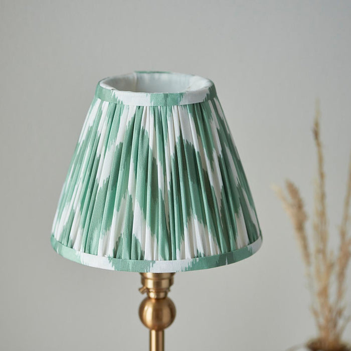 Santiago And Zigzag 16cm Cotswold Green Shade Table Lamp In Brushed Aged Brass