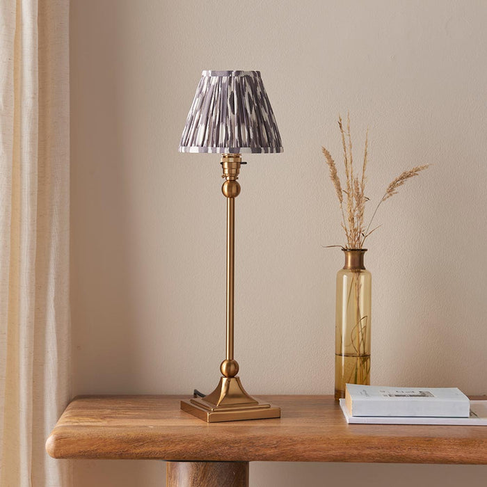 Santiago And Ikat 16cm Pearl Grey Shade Table Lamp In Brushed Aged Brass