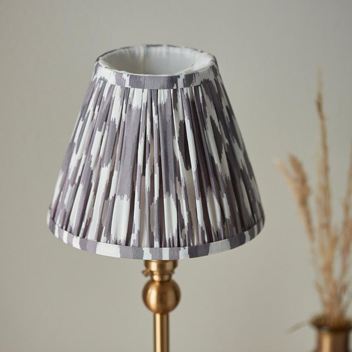 Santiago And Ikat 16cm Pearl Grey Shade Table Lamp In Brushed Aged Brass