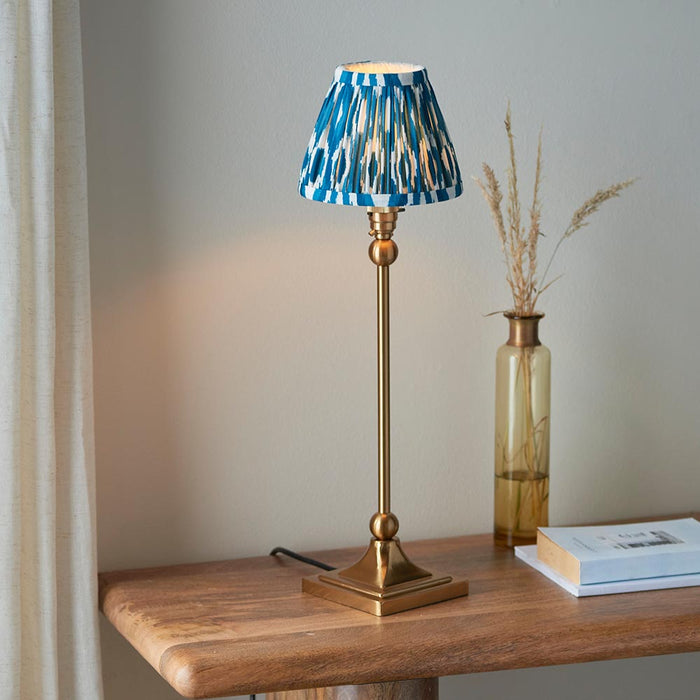 Santiago And Ikat 16cm Marlin Blue Shade Table Lamp In Brushed Aged Brass