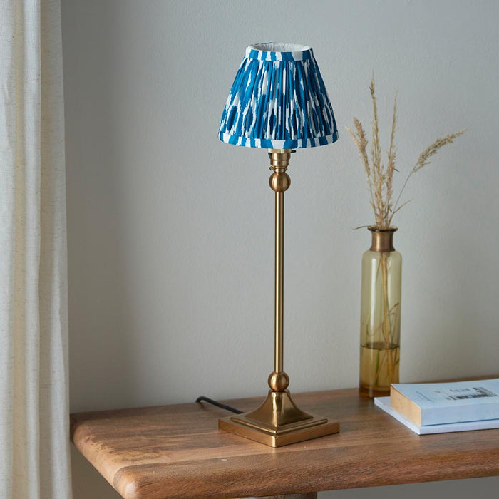 Santiago And Ikat 16cm Marlin Blue Shade Table Lamp In Brushed Aged Brass