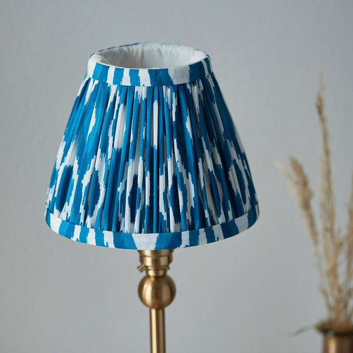 Santiago And Ikat 16cm Marlin Blue Shade Table Lamp In Brushed Aged Brass