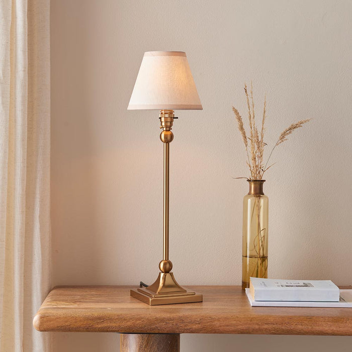 Santiago And Ivy 16cm Vintage White Shade Table Lamp In Brushed Aged Brass