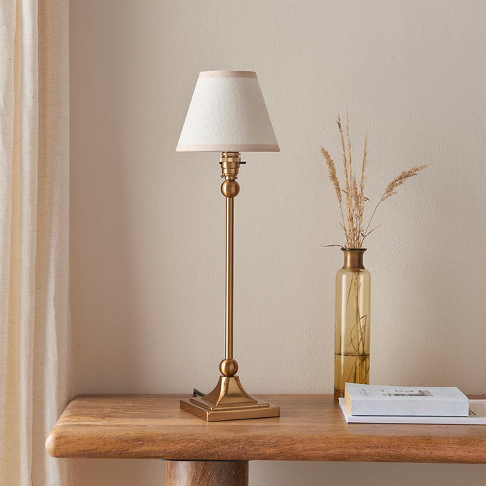 Santiago And Ivy 16cm Vintage White Shade Table Lamp In Brushed Aged Brass
