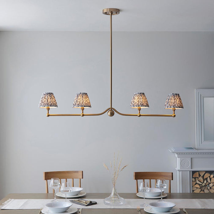 Santiago And Leaf 4 Lights 16cm Pearl Grey Shade Ceiling Pendant Light In Brushed Aged Brass